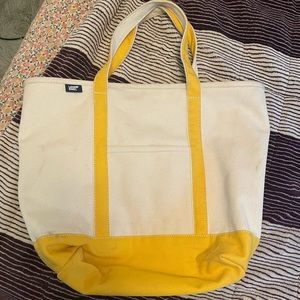 Land’s End Open Top Natural Canvas Tote Bag Yellow Handles LARGE
